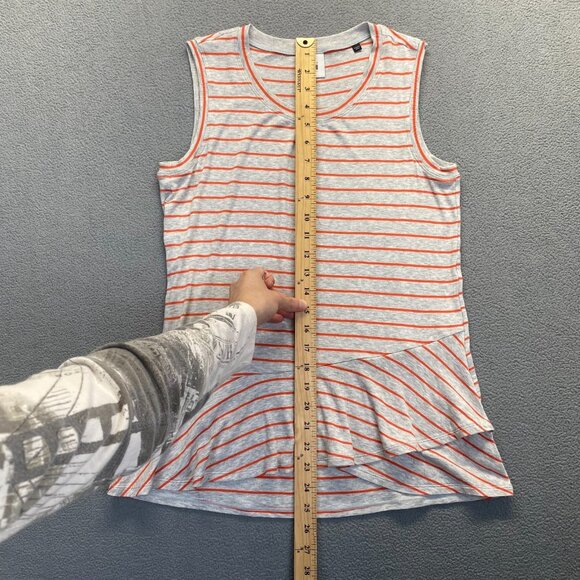 CAbi Womens Heather Gray Orange Stripe Ruffle Tank Top- 5331-Size XS,Lighweight - Picture 5 of 9